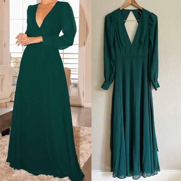 NWOT Talk About Divine Hunter Green Long Sleeve Backless Maxi Dress - Picture 3 of 10
